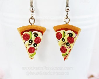 Pepperoni Pizza earrings kawaii handmade, special gift for food lovers, Italian food earrings, miniature food clay, stainless steel hooks