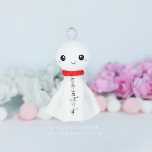 Teru teru bozu keychain kawaii handmade, special gift for japan lovers, kawaii japanese culture kawaii, miniature clay, Japan kawaii things image 1