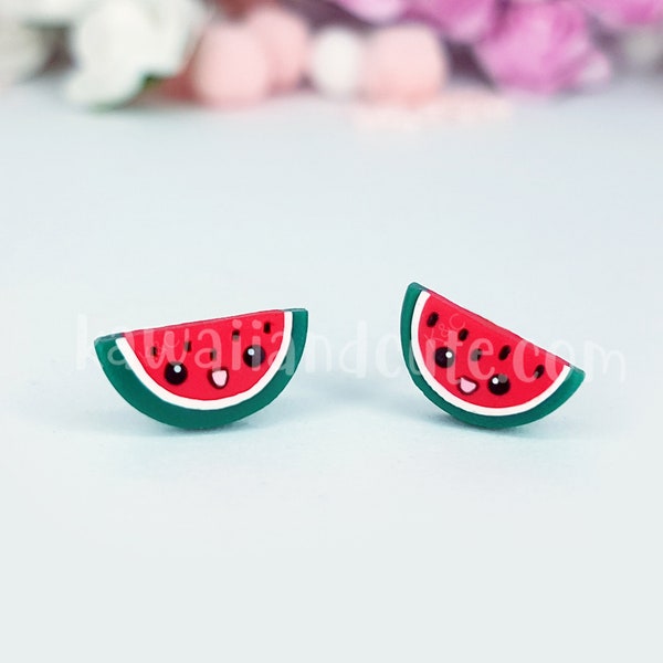 Handgemaakte watermeloen oorbellen, origineel cadeau voor fans Kawaii eten, kawaii fruit, handgemaakte sieraden, kawaii miniatuur eten