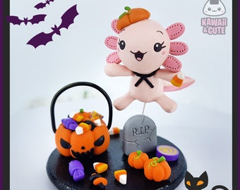 Halloween Axolotl Figure, Pink Axolotl, Funny Figure, Handmade Figure, Polymer Clay Figure, Axolotl decor, Axolotl Sculpture, Axolotl toy