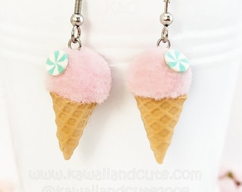 Icecream earrings handmade polymer clay, special gift  for Sweet's lovers, miniature food gift ideas cute fruits, ice-cream earrings