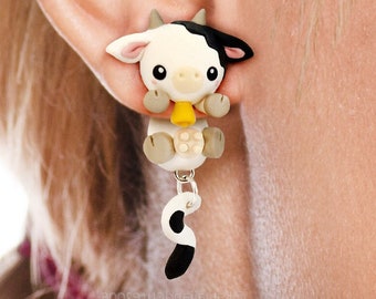 Kawaii Cow earrings, Cute cow earrings special gifts for animal lovers, Kawaii animals, cute animal earrings kawaii, cow black and white