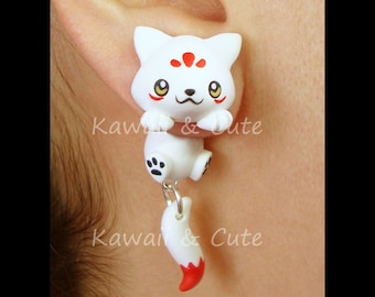 Fox earrings or kitsune earrings handmade animal clinging in ear, special gift for japan lovres, cute fox to gift for birthday, polymer clay