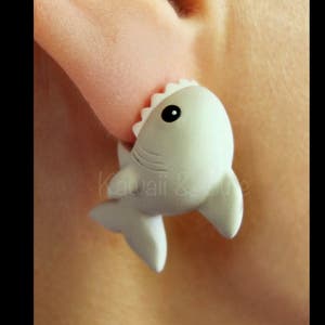 Shark earrings handmade, biting earrings special gift for animal lovers, cute sea cretures, cute fish animal earrings kawaii, shark lovers image 1