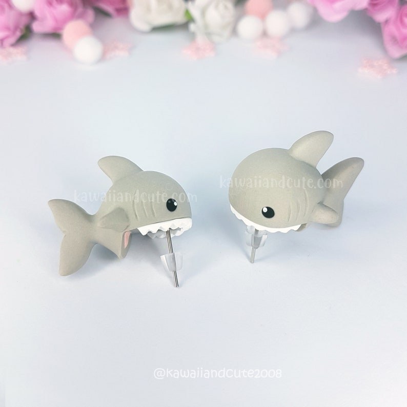 Shark earrings handmade, biting earrings special gift for animal lovers, cute sea cretures, cute fish animal earrings kawaii, shark lovers image 3