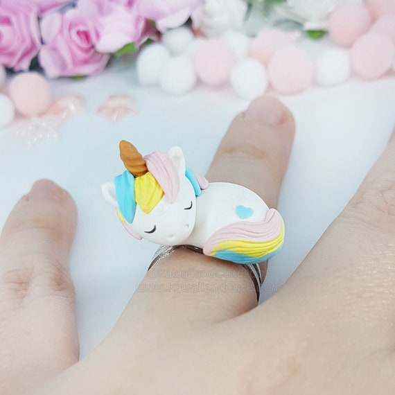 Anillo Unicornio kawaii hecho a mano, regalo original para los