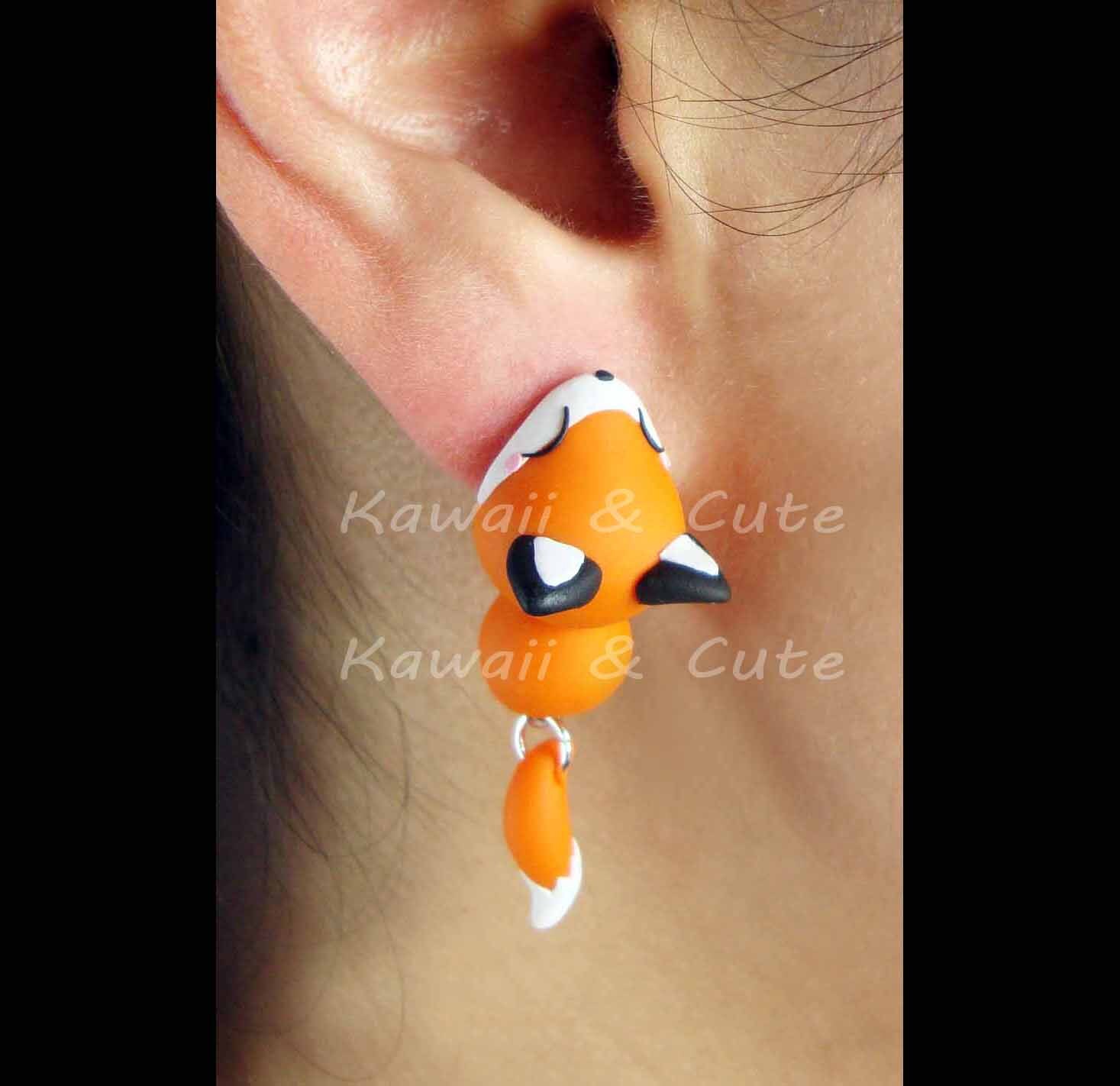 Fox Earrings Bite Ear Red Fox Biting Ear Funny Earrings Fox Etsy