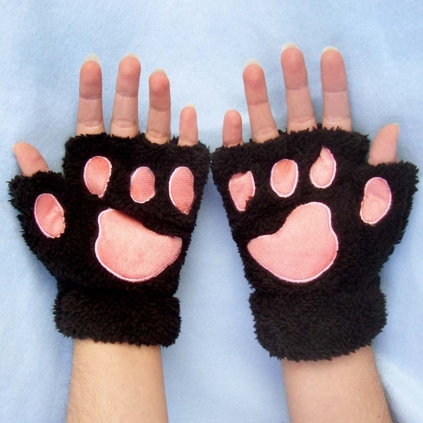 Cat Paw Gloves. Black Cat Gloves. Cat Pawprint Gloves.