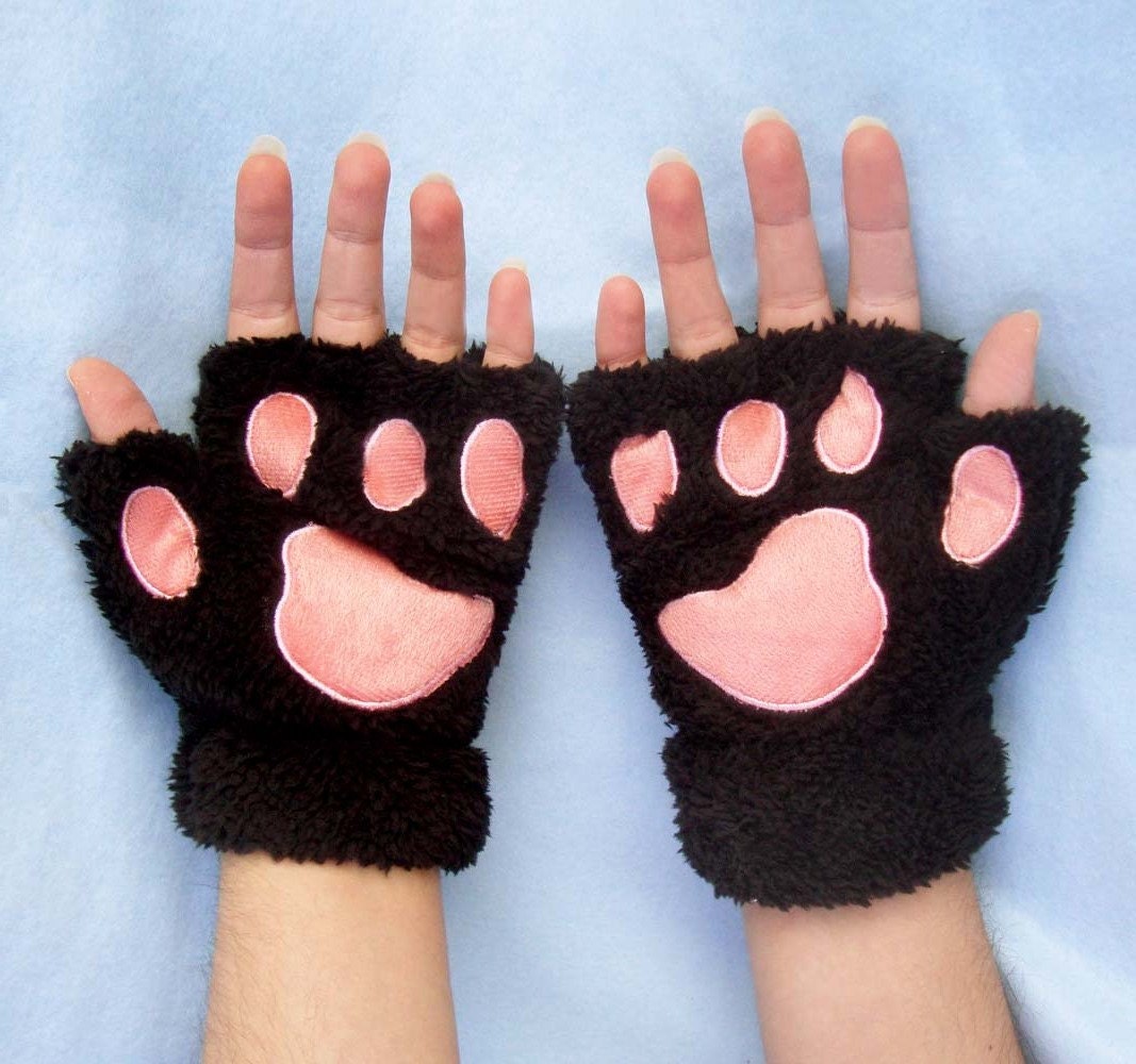 Paw Gloves. Black Pawprint Gloves. | Etsy