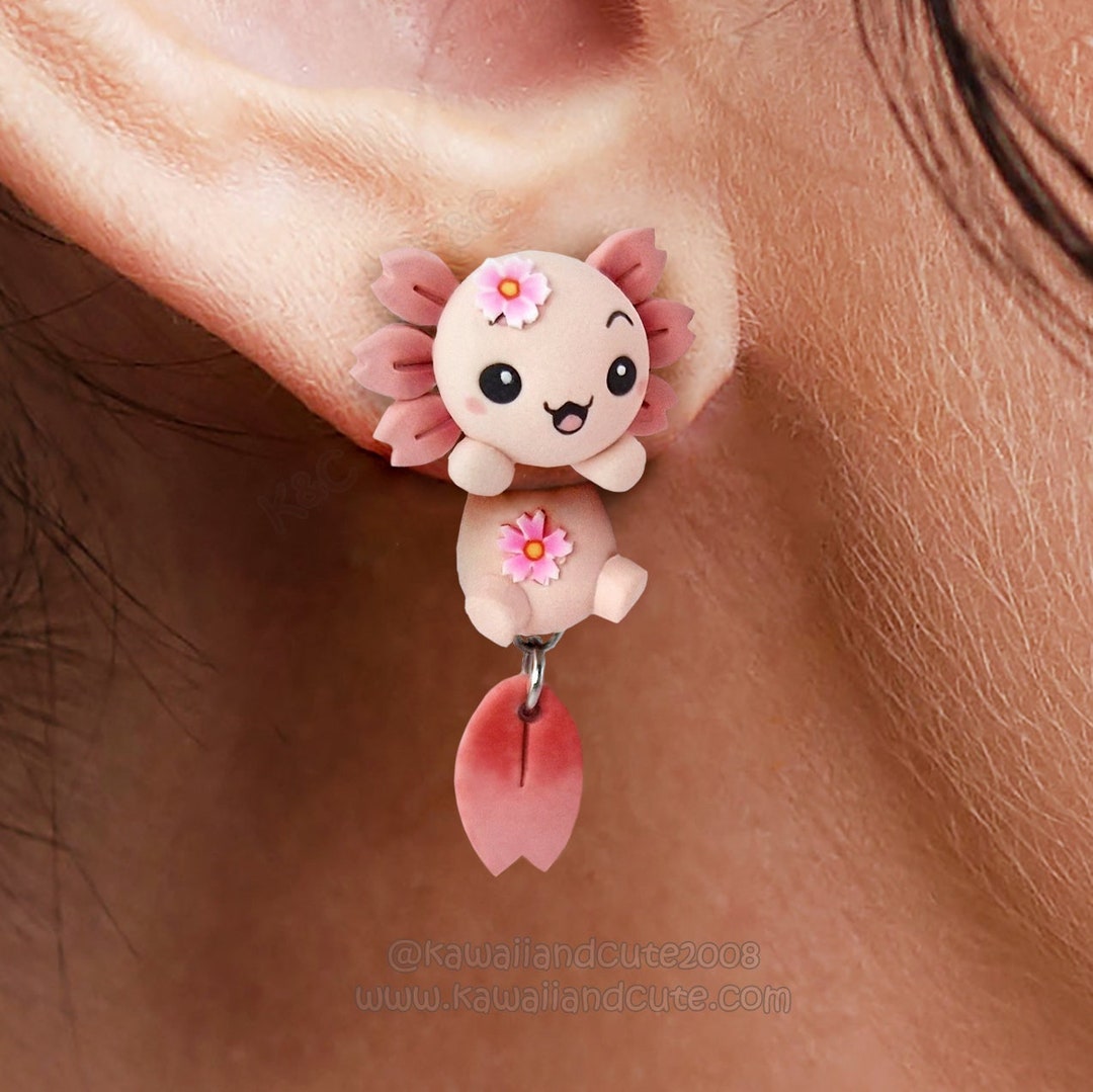 Spring Axolotl Earrings Handmade, Clinging Earrings Special Gift