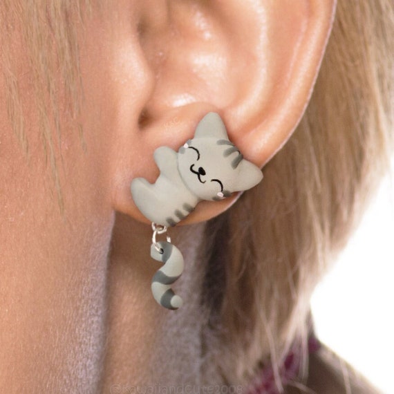 Boucles d'oreilles chat en acier inoxydable - Fait main avec ♥︎