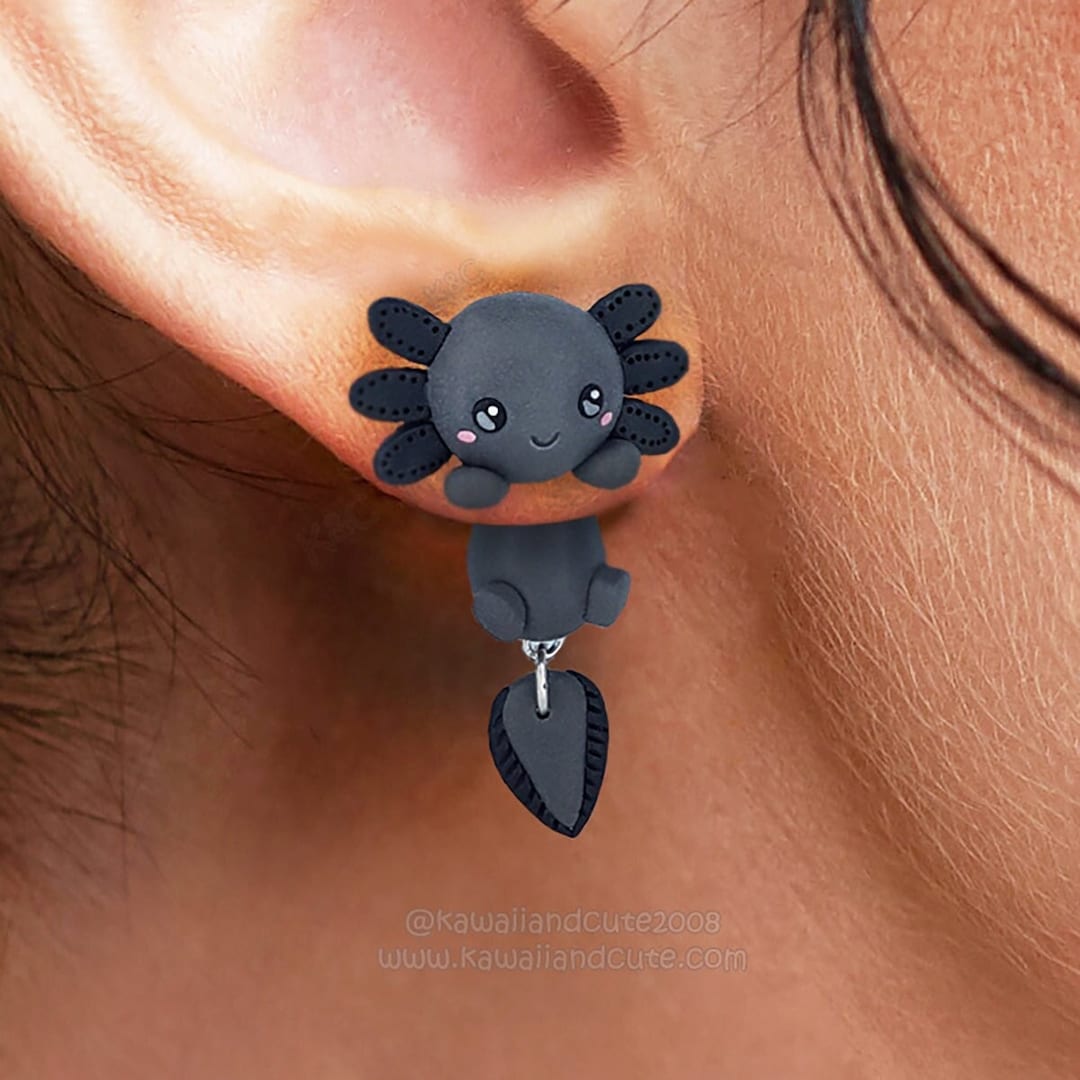 Dark Axolotl Earrings Handmade Clinging Earrings Special Gift for Animal Lovers Cute Sea Creture Cute Animal Earrings Stainless Steel Etsy