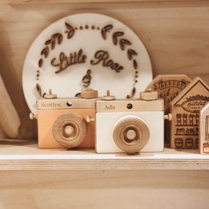 Wooden Camera, White Wooden Camera, Homemade, Wooden Toy Camera, Handcrafted, Imagination play, Nursery decor image 2
