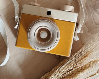 Wooden Camera, ‘buttercup’ (mustard) wooden camera, Homemade, Wooden Toy Camera, Handcrafted, Imagination play, Nursery decor