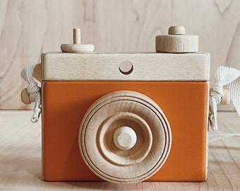 Wooden Camera, ‘Burnt Orange’ wooden camera, Homemade, Wooden Toy Camera, Handcrafted, Imagination play, Nursery decor