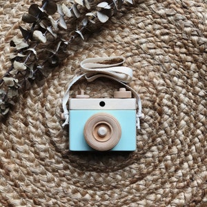 Wooden Camera, Homemade, Mint Wooden toy camera, Wooden Toy Camera, Handcrafted, Imagination play, Nursery decor image 1