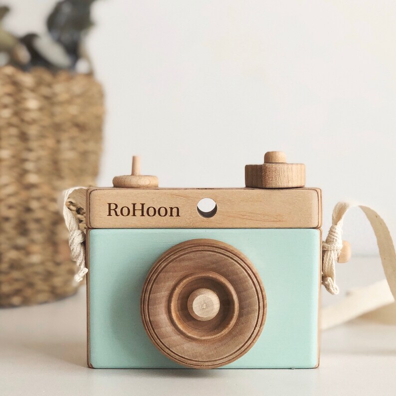 Wooden Camera, Homemade, Mint Wooden toy camera, Wooden Toy Camera, Handcrafted, Imagination play, Nursery decor image 3