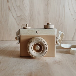 Wooden Camera, ‘Feather’ (tan) wooden camera, Homemade, Wooden Toy Camera, Handcrafted, Imagination play, Nursery decor