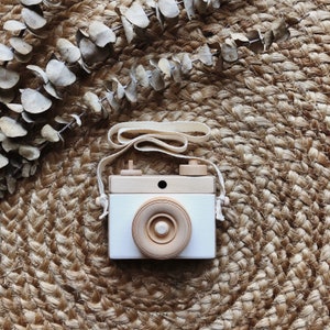 Wooden Camera, White Wooden Camera, Homemade, Wooden Toy Camera, Handcrafted, Imagination play, Nursery decor image 1