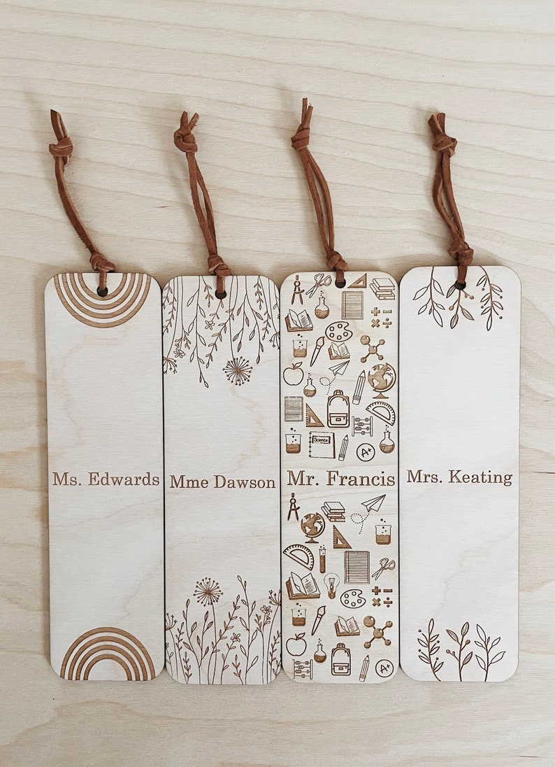 Personalized Bookmark, Wooden bookmark, Laser engraved bookmark, name bookmark, stocking stuffers, teacher gifts image 1