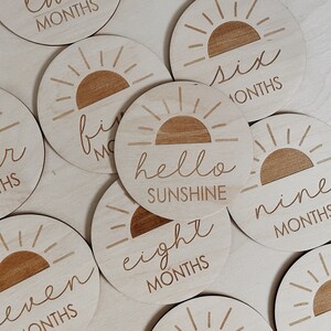 Hello sunshine Baby Milestone Discs, Wooden Milestone Discs, 13 discs from one month twelve months and hello sunshine disc image 3