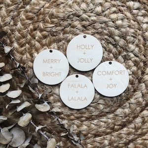 Joyeux messages, étiquettes-cadeaux en bois, paquet de 4 étiquettes-cadeaux, étiquettes de Noël en bois, étiquettes de Noël