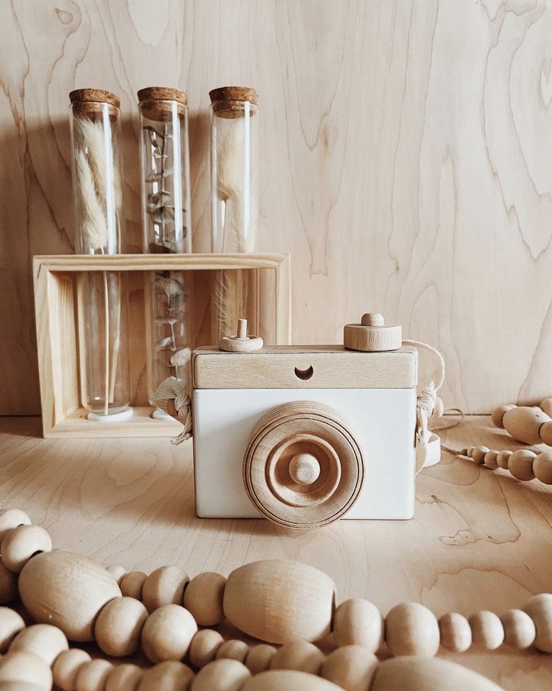 Wooden Camera, White Wooden Camera, Homemade, Wooden Toy Camera, Handcrafted, Imagination play, Nursery decor image 7