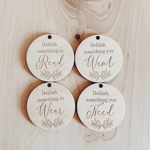 Personalized read wear need want gift tags, minimalist gift gift tags, Wooden Gift Tags, 4 Pack of Gift Tags, christmas tags