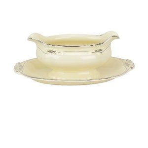 Vintage 1948 Homer Laughlin Silver Rose Patrician Gravy Boat with Attached Drip Plate