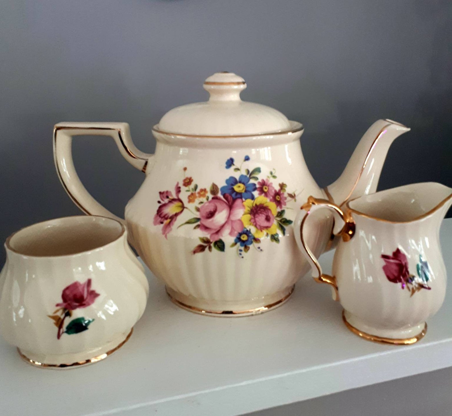 Sadler England Tea Set with matching Cream and Sugar Bowl. Etsy