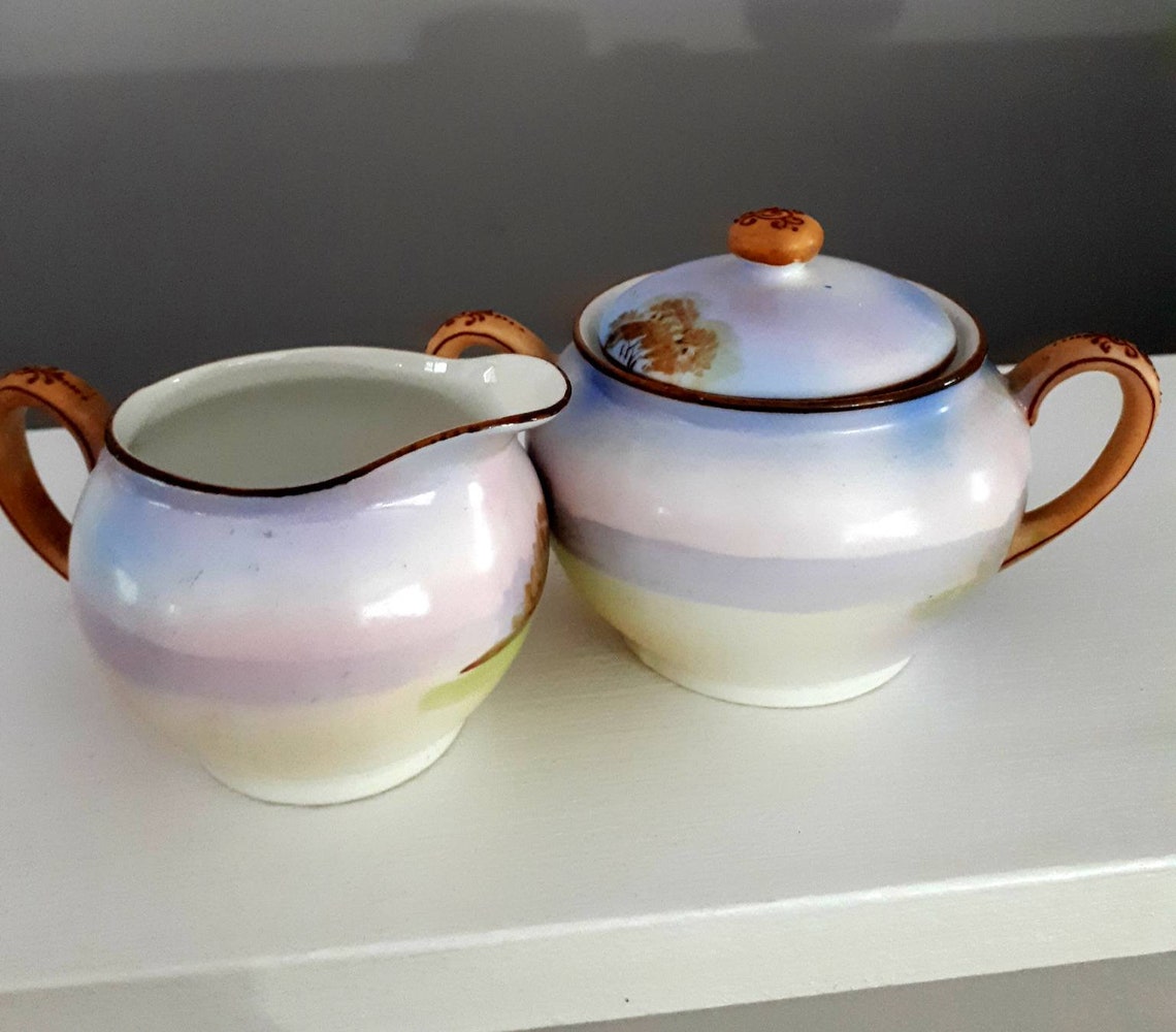 Nippon/ Handpainted/ Cream and Covered Sugar Bowl. Etsy