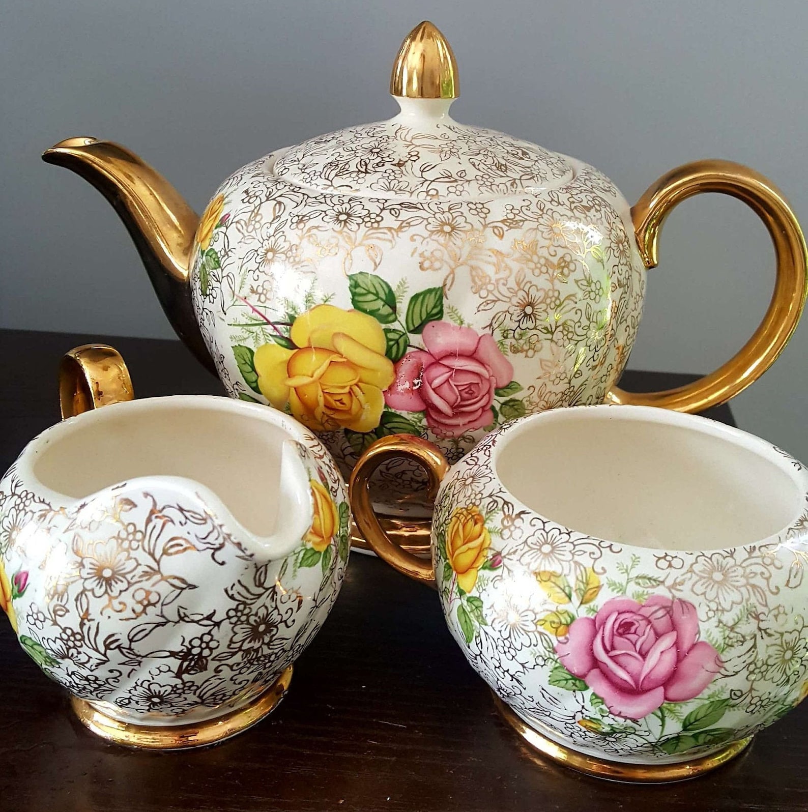 Vintage Ellgreave Burslem England Teapot Ivory/gold Rose Etsy