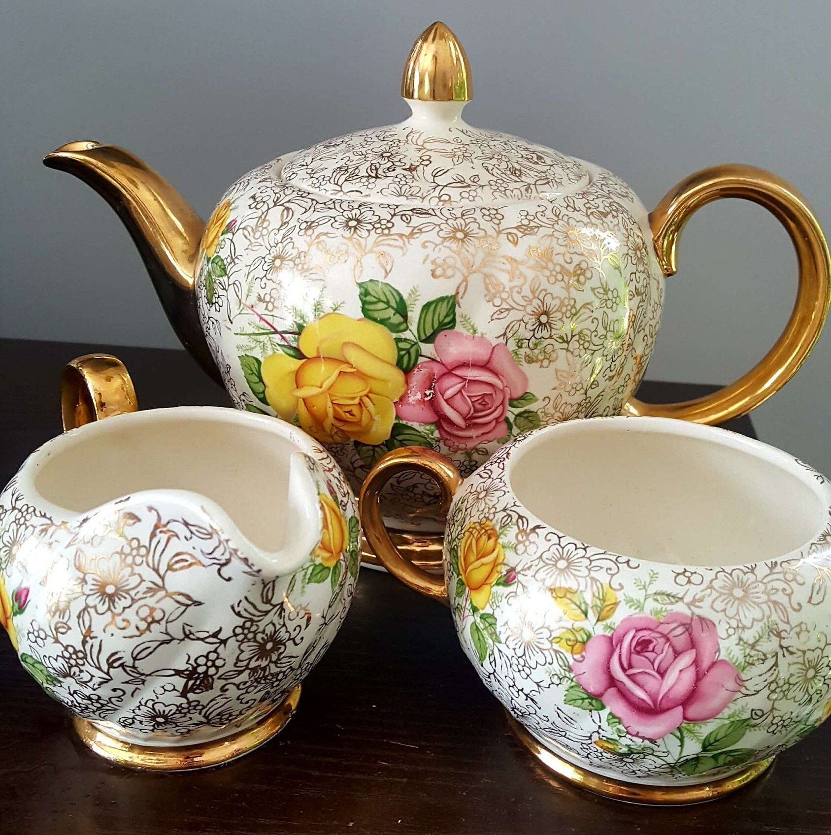 Vintage Ellgreave Burslem England Teapot Ivory/gold Rose Etsy Canada