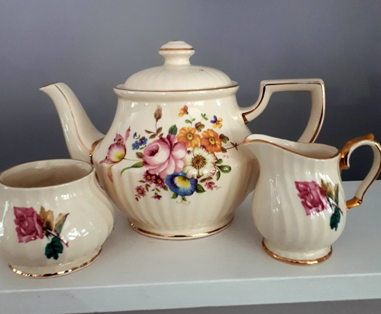 Sadler England Tea Set with matching Cream and Sugar Bowl. Etsy