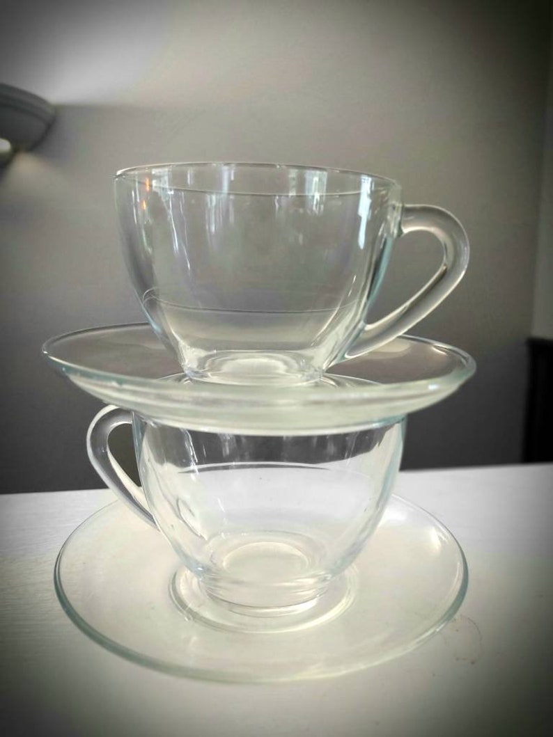 Arcoroc France Clear Glass Cup Saucer Arcoroc Cups Etsy