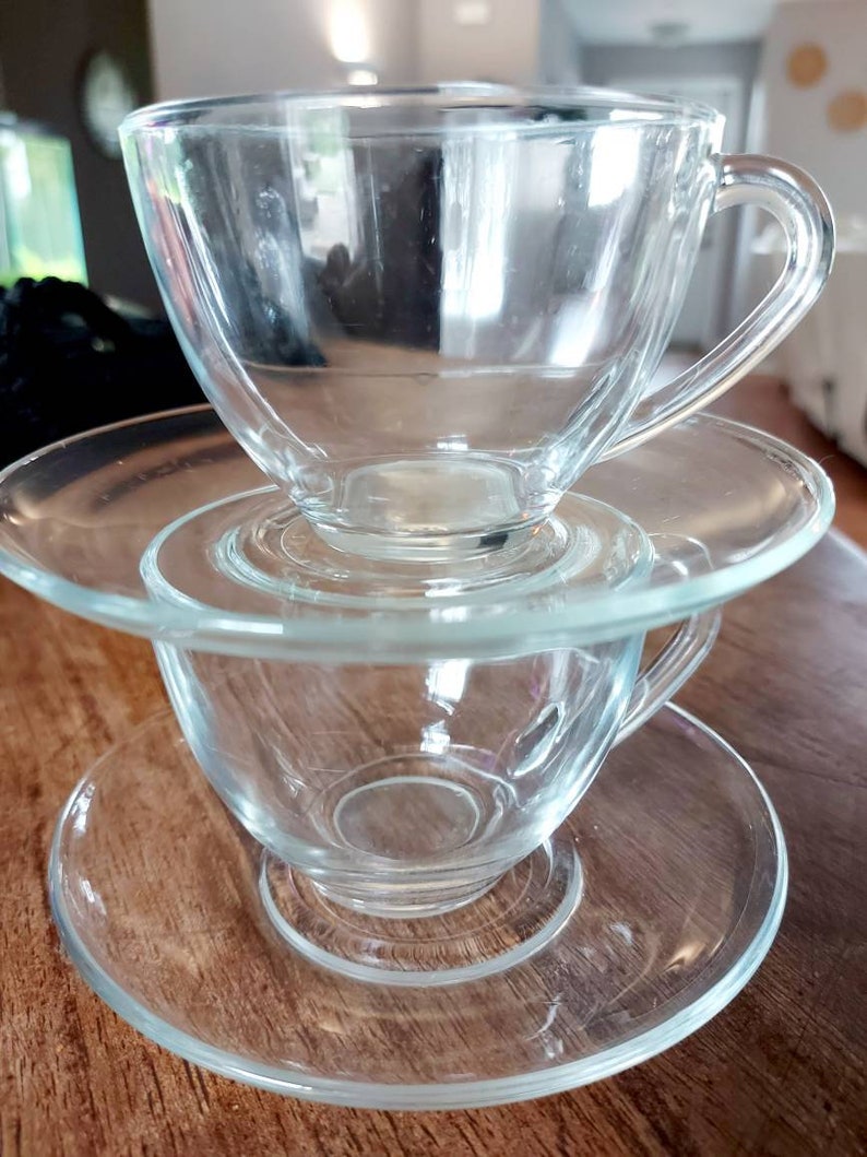 Arcoroc France Clear Glass Cup Saucer Arcoroc Cups Etsy