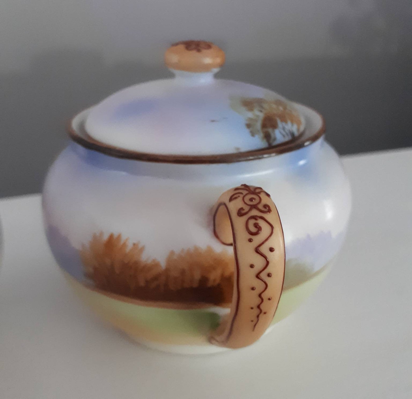 Nippon/ Handpainted/ Cream and Covered Sugar Bowl. Etsy
