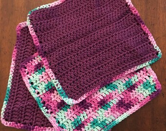Crochet Cotton Dish Cloths - Set of 3