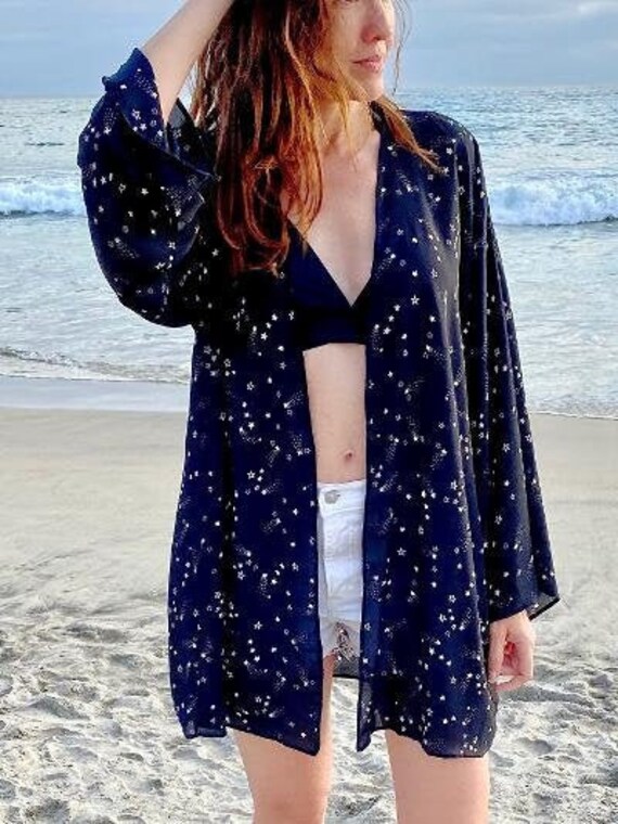Sale! Black Star Print Chiffon Kimono Coverup