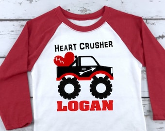 Boys Heart Crusher, Heart Crusher Valentines Shirt, Heart Crusher Truck, Boys Valentine Shirt, Personalized Valentine, Boys Valentine Truck