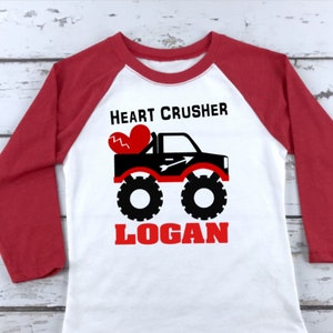 Boys Heart Crusher, Heart Crusher Valentines Shirt, Heart Crusher Truck, Boys Valentine Shirt, Personalized Valentine, Boys Valentine Truck