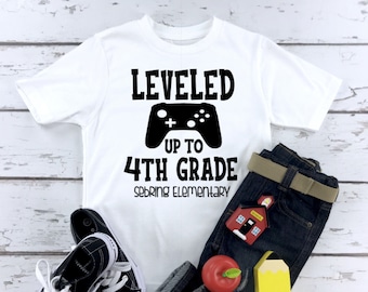 Leveled Up to Fourth Grade, Boys Fourth Grade Shirt, Fourth Grade Shirt, Boys Back to School, Boys First Day School Shirt, Video Game Shirt