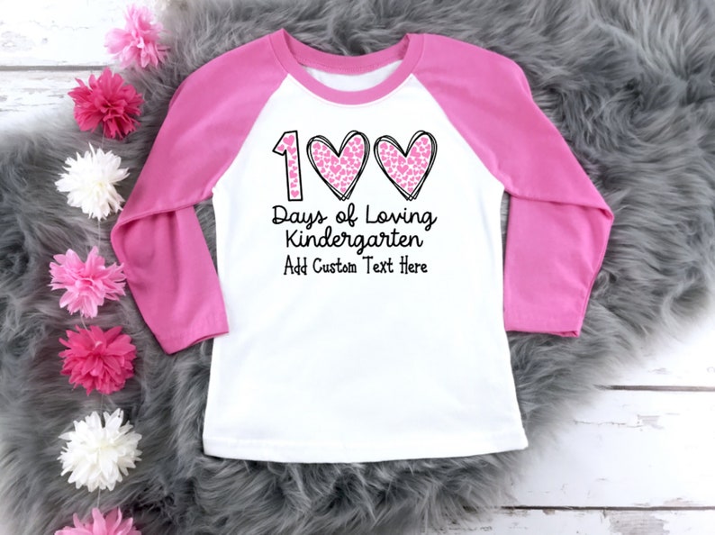 100 Days Loving Kindergarten, Girls 100 Days Shirt, Kindergarten 100 Days, 100 Days of School Shirt, Girls 100 Days Shirt, Cute 100th Day Pink/White Raglan