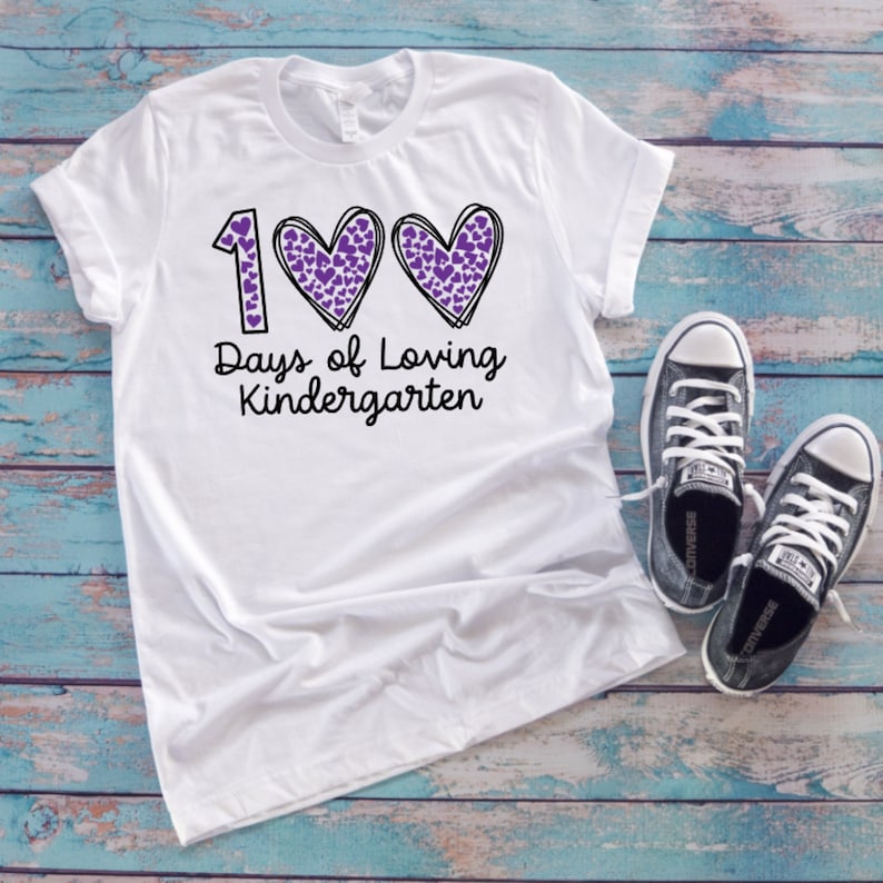 100 Days Loving Kindergarten, Girls 100 Days Shirt, Kindergarten 100 Days, 100 Days of School Shirt, Girls 100 Days Shirt, Cute 100th Day Short Sleeve White
