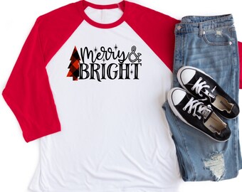Merry and Bright Shirt, Buffalo Plaid Christmas Shirts, Buffalo