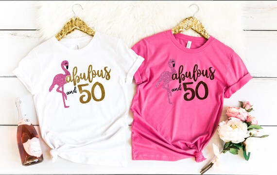 50th Birthday Women Shirt - 50 And Fabulous, Gold And Pink 50th Birthday Women Shirt - 50 And Fabulous, Gold And Pink