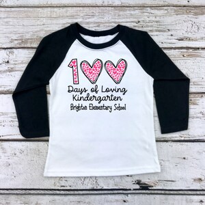 100 Days Loving Kindergarten, Girls 100 Days Shirt, Kindergarten 100 Days, 100 Days of School Shirt, Girls 100 Days Shirt, Cute 100th Day Black/White Raglan