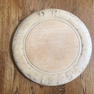 Antique English Carved Round Bread Board