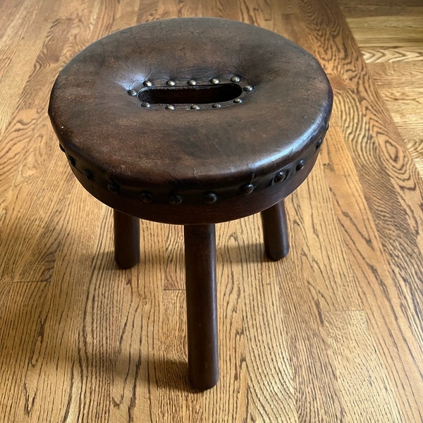 Antique Leather Top Milking Stool c1900 England