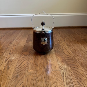 Antique Oak and Silver Plate Biscuit Barrel England